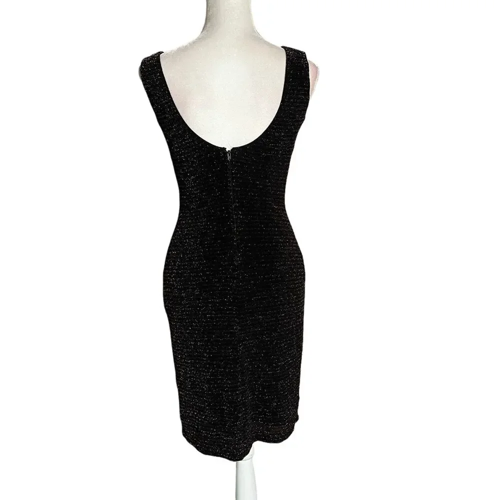 Betsy and Adam metallic Sheath Dress Black sz 6 Lined Square Neck
